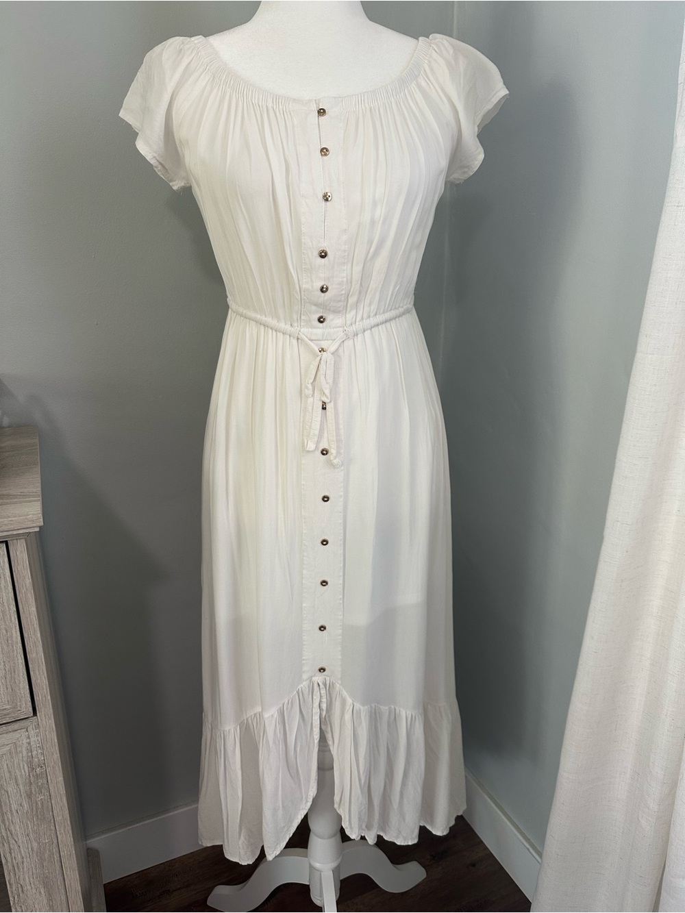 Peasant Dress, White, Prairie, Cottagecore, Boho, Romantic, Feminine, Bridal, PM